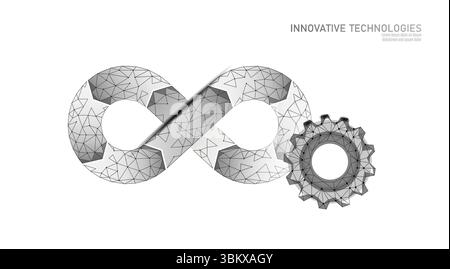 Infinity loop with gear concept. Everlasting symbol endless process polygonal art. Business workflow automation development industry. Low poly style Stock Vector