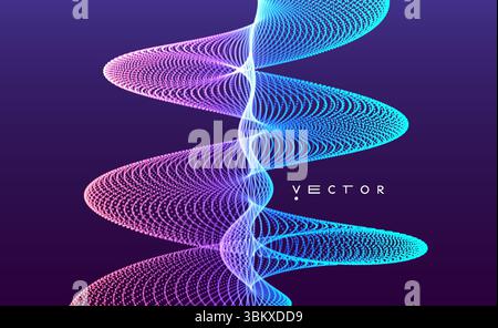 Spiral. Array with dynamic particles. Abstract grid design. 3d vector ...