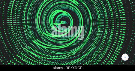 Array with dynamic particles. Swirl with connected dots. Abstract science or technology background. 3d vector illustration. Stock Vector