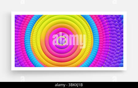 Abstract circular pattern made of color spheres and ellipses. Vector art illustration. Dynamic effect. Cover design template. Can be used for advertis Stock Vector