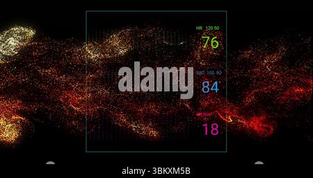 Displaying overlay streaming heart rate SpO2 and respiration values with grid lines in simulation Stock Photo