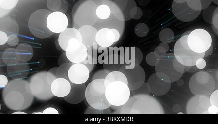 Floating translucent circles forming bokeh scene in digital space, with blue streaks, glowing dots Stock Photo
