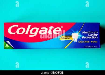 London UK, June23 2025,  Colgate Maximum Cavity Protection Toothpaste For Oral Hygiene Stock Photo
