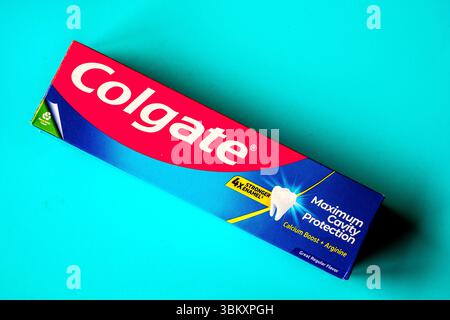 London UK, June23 2025,  Colgate Maximum Cavity Protection Toothpaste For Oral Hygiene Stock Photo