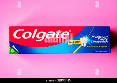 London UK, June23 2025,  Colgate Maximum Cavity Protection Toothpaste For Oral Hygiene Stock Photo