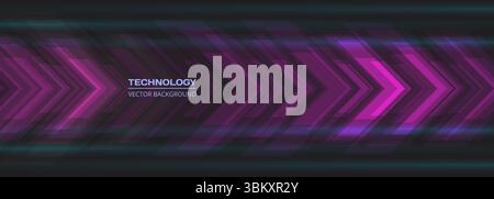 Purple technology arrows on dark futuristic abstract background. High-speed movement concept dynamic motion violet hi tech digital arrows. Technology Stock Vector