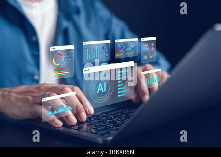 AI agent for workflow and data analytics management. Technology system for digital process automation, real-time data dashboard, and intelligent busin Stock Photo