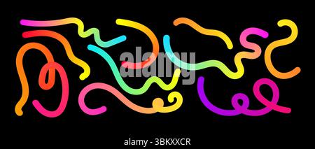 Abstract shapes with smooth wavy lines, bright colors and gradient transitions.Set of vector graphic elements. Stock Vector