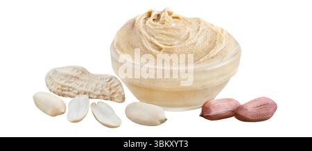 Peanut butter and nuts isolated on white background Stock Photo