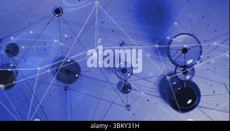 Connecting translucent nodes with connectors forming web in virtual space, highlighting data points Stock Photo