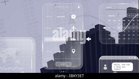 Displaying shipment panel showing timeline with update button in dashboard, with map and calendar Stock Photo