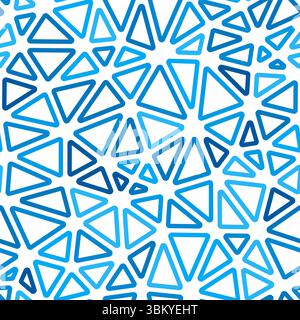 Tileable abstract background. Medium triangle size. Mono-tone style. Rounded triangles outlined. Repeatable pattern. Blue ocean depths. Stock Vector