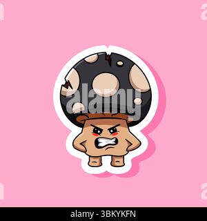 Sticker of Angry Cartoon Mushroom with Fumes Vector Illustration Cartoon Design Stock Vector