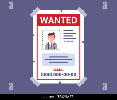 leaflet on the wall about a missing person. search for relatives. Stock Vector