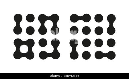 Metaball dot icons. Abstract integration symbol. Connected circle shape sign. Trendy pattern. Point movement. Morphing blobs. Metaballs transition Stock Vector