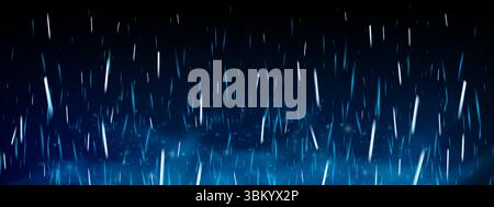 Blue fire and smoke with glowing embers and sparks on dark background. Abstract vector texture neon flame, ice sparkle and flying particles. Energy and power with fog, dust and glowing campfire flare. Stock Vector