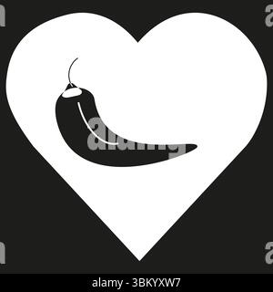 Heart chili icon. Spicy love symbol. Vector pepper design. Black background shape. Stock Vector
