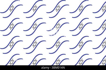 Pattern of stylized Israel flags in curved lines and blue waves repeating across white background Stock Vector