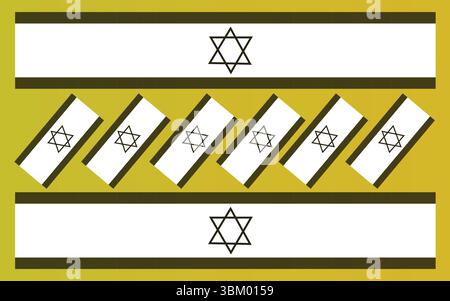 Golden yellow background vector with alternating Israeli flags in stripe pattern design style Stock Vector