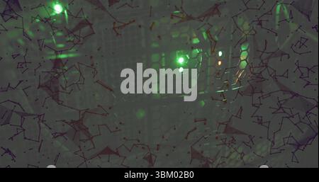Featuring rack front panel showing honeycomb grill at data center, with LEDs and network overlay Stock Photo