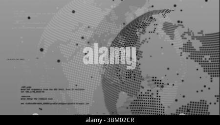 Dot-matrix globe rotating in gray backdrop, with Stock Photo