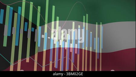 Displaying abstract chart running on digital canvas, with vertical bars and overlaid line graphs Stock Photo
