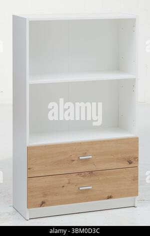 wooden cabinet storage shelves isolated nature background with clipping path Stock Photo