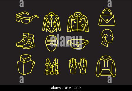 Outlined Cyberpunk Gear Vector Icons for Fashion and Lifestyle Stock Vector