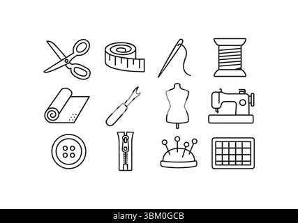 Sewing Essentials A Collection of Tools for Crafting and Tailoring Projects Stock Vector