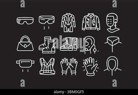 Outlined Cyberpunk Gear Vector Icons for Fashion and Lifestyle Stock Vector