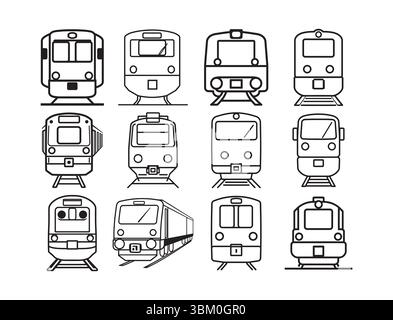 Vector Illustration of Different Types of Train Icons Set Stock Vector