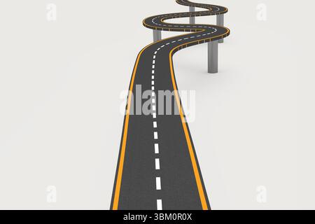 Elevated highway is twisting in flat design with dashed white line and yellow edges, copy space Stock Photo