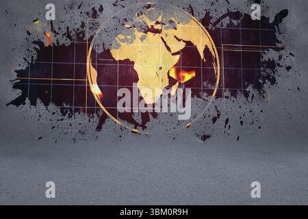 Splash on wall revealing global technology graphic Stock Photo
