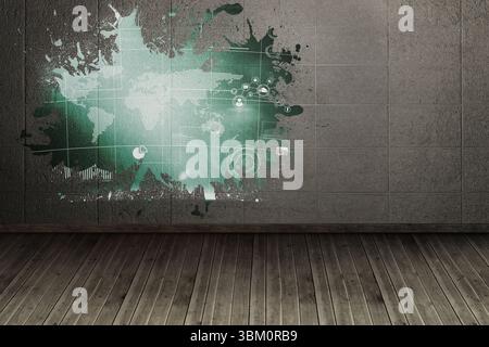 Splash on wall revealing technology interface Stock Photo