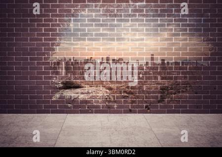 Splash on wall revealing cityscape Stock Photo