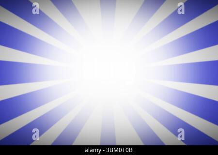 Displaying flat sunburst with glowing core radiating blue-white gradient rays on clear background Stock Photo