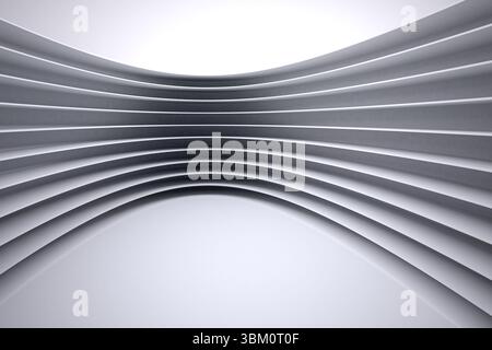 Showing abstract curved tunnel featuring layered panels and arched floor, transparent background Stock Photo