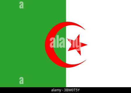 Algeria flag is showing green and white halves, featuring red crescent and star in flat design Stock Photo
