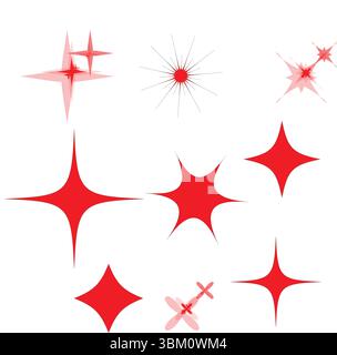 Red Sparkle Starburst Icons  Shiny Twinkle Light Effects Clipart for Decoration and Design Stock Vector