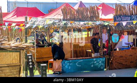 Traditional Indonesian food stalls during the Blitar Jadul bazaar. Jadul means old school. Stock Photo