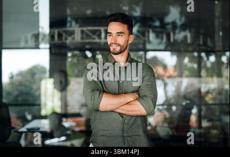 Professional business man,male programmer, thinking on online investment or software development Stock Photo