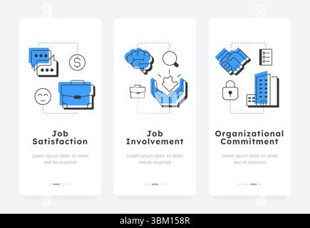 Job attitude mobile app onboarding screens Stock Vector