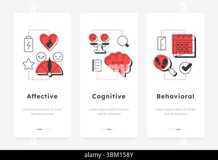 Job attitude components mobile app onboarding screens Stock Vector