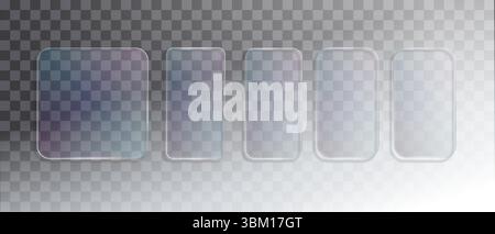 Glass frame isolated on transparent background. Vector Plastic screen display, Blank glass bar or panel for your design. Stock Vector