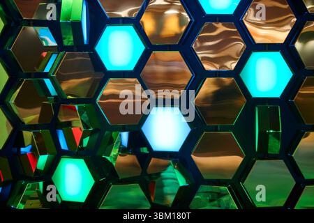 Multi colored background with hexagonal shapes. Abstract geometric decoration Stock Photo