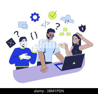 Learning to code in group 2D illustration concept Stock Vector