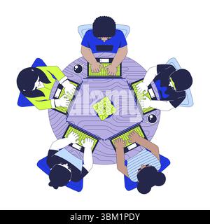 Hackathon programming group top view 2D vector illustration Stock Vector