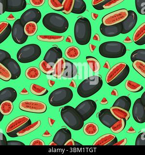 Seamless pattern with Kiran Watermelons. Ice-box Watermelon. Citrullus lanatus. Vegetables. Isolated vector illustration. Stock Vector