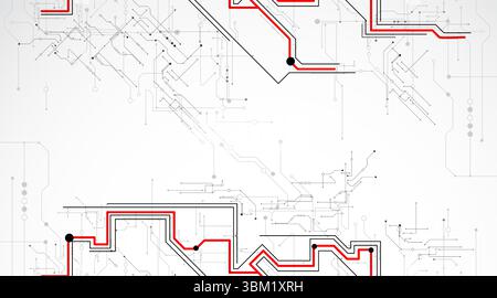 Digital circuit visualization vector background. Pattern with interconnected lines, nodes. Vector. Stock Vector