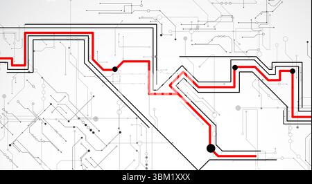 Digital circuit visualization vector background. Pattern with interconnected lines, nodes. Vector. Stock Vector